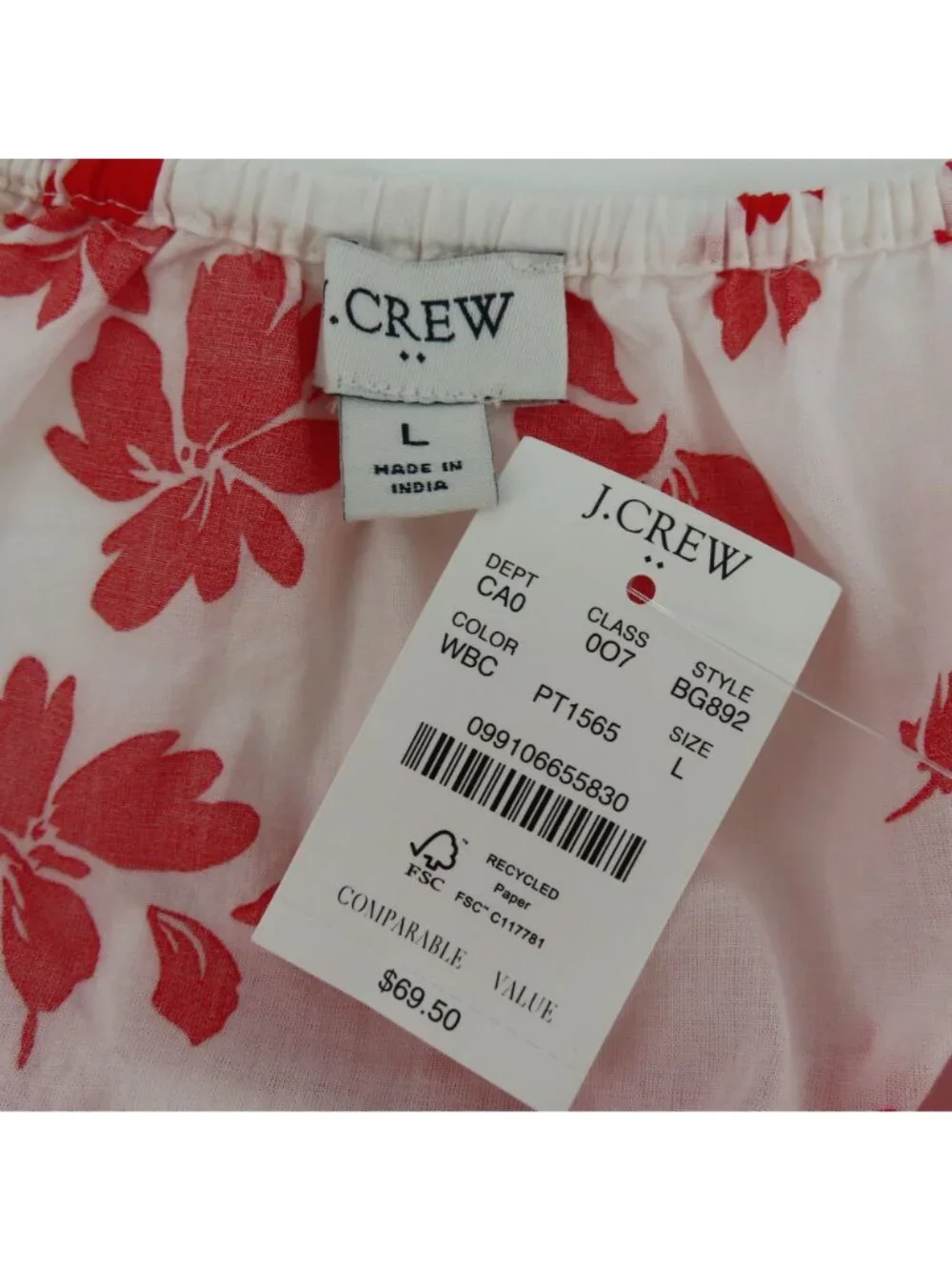 J Crew Women Large Red White Hibiscus Tropical Flower Ruffle Sleeve Tank Top NEW
